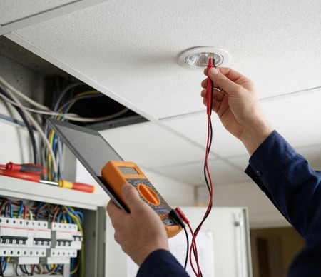Technical emergency lighting installation & testing activity on site