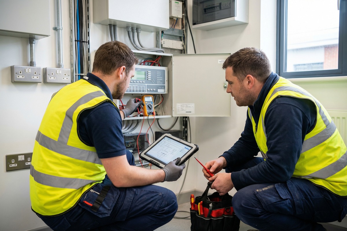 C and H Fire Protection team delivering fire detection & alarm systems maintenance