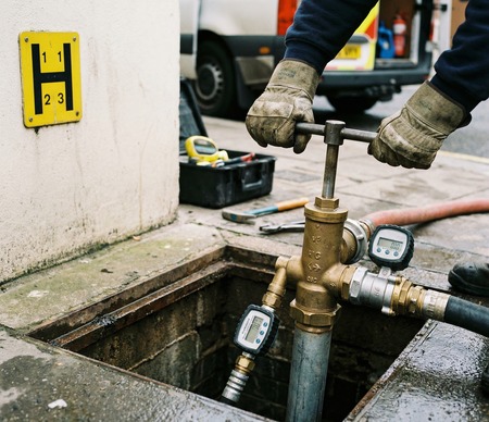 Technical fire hydrant installation, testing & certification activity on site