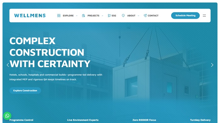 Wellmens construction and healthcare website designed by Identity Pixel